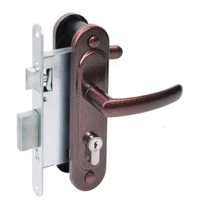 Замок врезной цилиндровый с защёлкой в комплекте с ручкой ЗВ4.2-08 (медь антик), 4 кл.